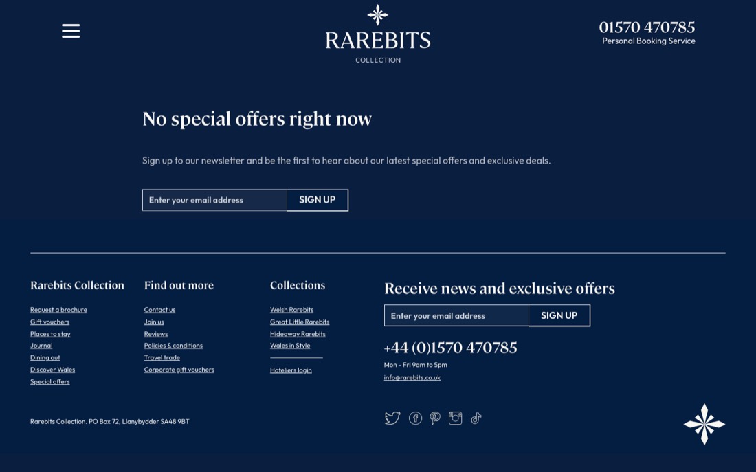 Offers, live site, desktop