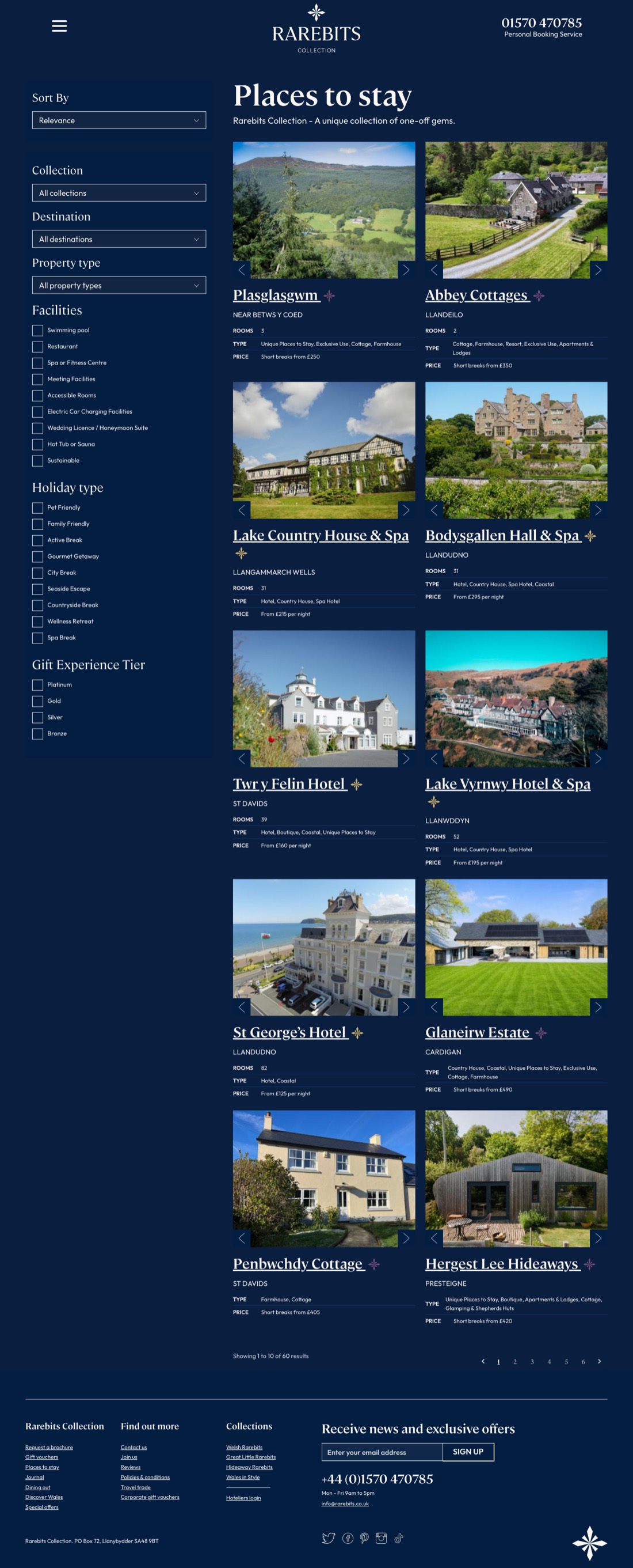 Places to stay, live site, desktop